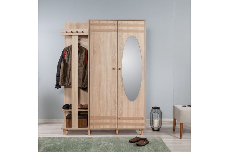 Brokind Klädförvaring 135 cm - Brun/Vit - Möbler - Hallmöbler - Möbelset för hall & entre
