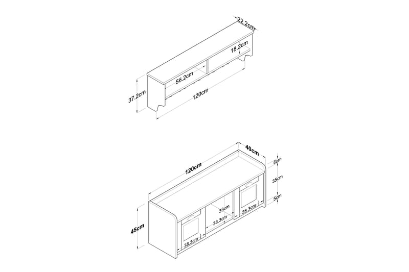 Caraway Hallmöbelset 40x120 cm - Vit/Svart/Vit - Möbelset för hall & entre - Hallförvaring