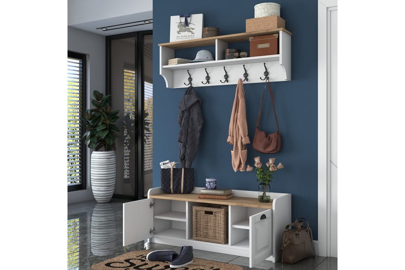 Caraway Hallmöbelset Vit/Brun - Hanah Home - Möbler - Hallmöbler - Möbelset för hall & entre
