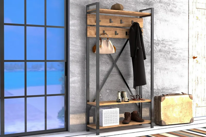 Devonne Hallmöbel 90 cm - Valnöt|Grå - Möbler - Hallmöbler - Möbelset för hall & entre