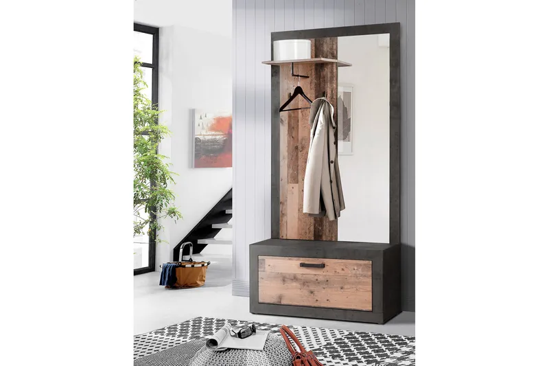 Dolnis Hallmöbelset 34x94 cm, Brun/Grå