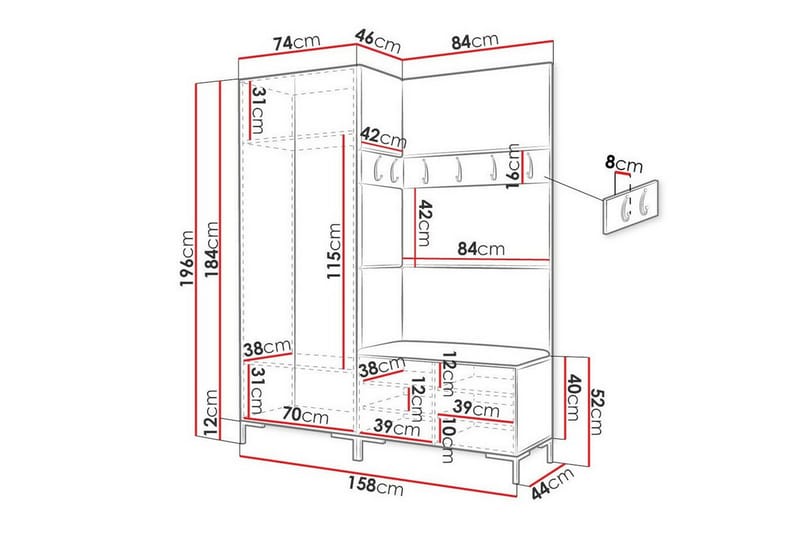 Dunvegan Hallmöbelset 158x44 cm - Svart - Möbler - Hallmöbler - Möbelset för hall & entre