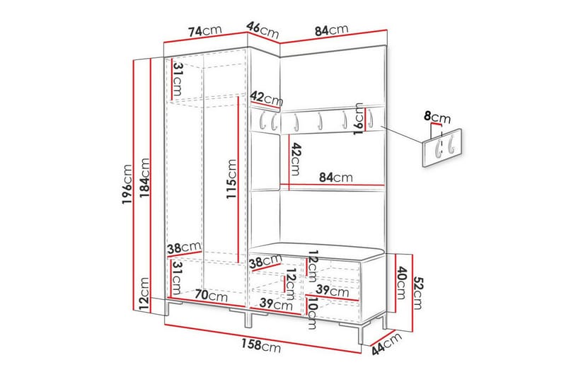 Dunvegan Hallmöbelset 158x46 cm - Mörkbrun - Möbler - Hallmöbler - Möbelset för hall & entre