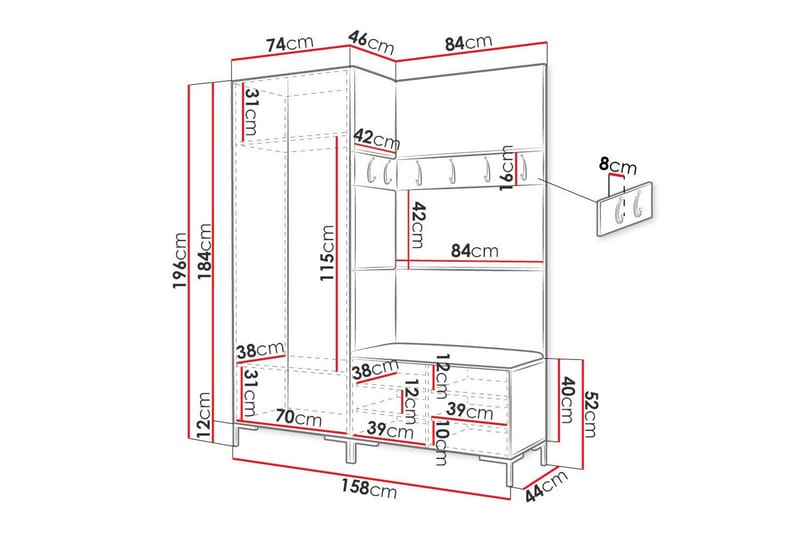 Dunvegan Hallmöbelset 158x46 cm - Svart - Möbler - Hallmöbler - Möbelset för hall & entre