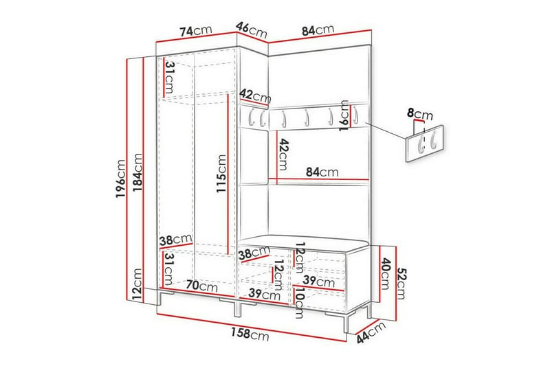 Dunvegan Hallmöbelset 158x46 cm - Vit - Möbler - Hallmöbler - Möbelset för hall & entre