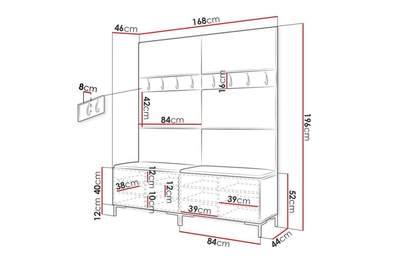 Dunvegan Hallmöbelset 168x46 cm - Svart - Möbler - Hallmöbler - Möbelset för hall & entre