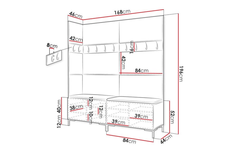 Dunvegan Hallmöbelset 168x46 cm - Svart - Möbler - Hallmöbler - Möbelset för hall & entre