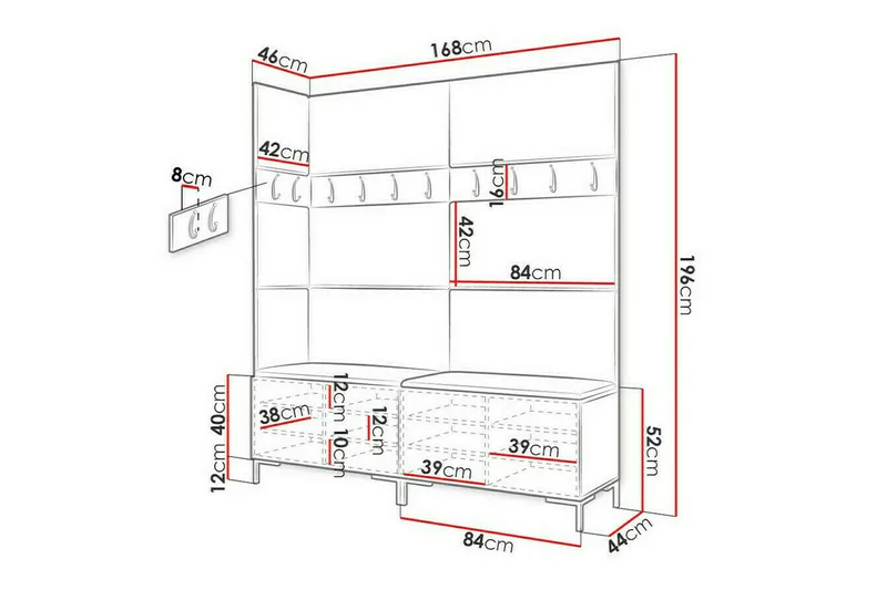 Dunvegan Hallmöbelset 168x46 cm - Vit - Möbler - Hallmöbler - Möbelset för hall & entre