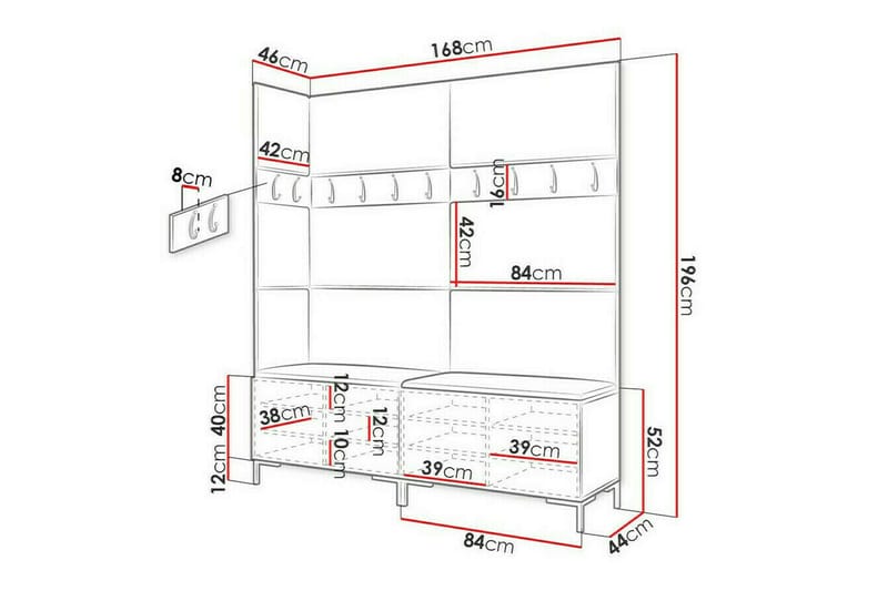 Dunvegan Hallmöbelset 168x46 cm - Vit - Möbler - Hallmöbler - Möbelset för hall & entre