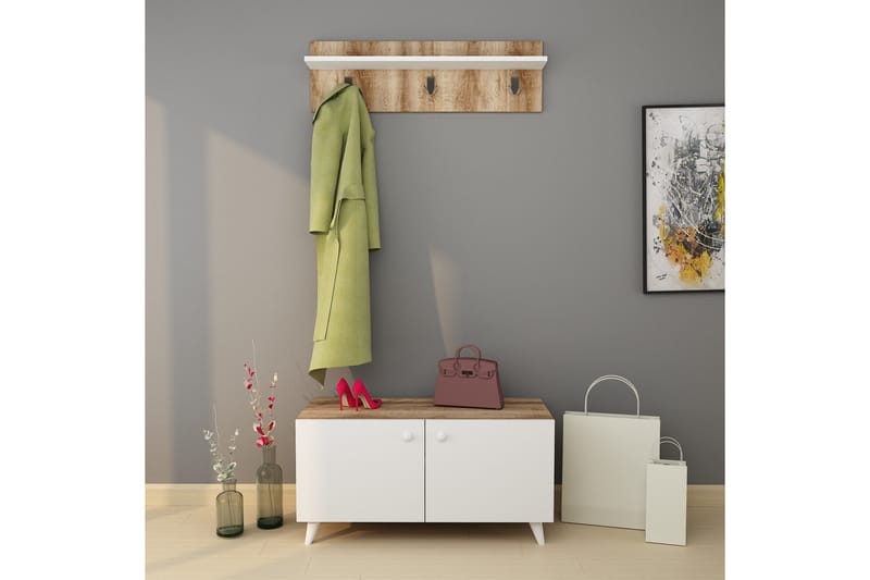 Elbeerre Hallmöbelset 40x100 cm - Natur/Vit - Möbler - Hallmöbler - Möbelset för hall & entre