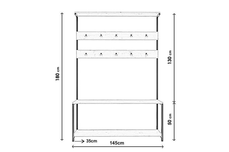 Gambetta Hallmöbelset 145 cm - Mörkbrun - Möbler - Hallmöbler - Möbelset för hall & entre