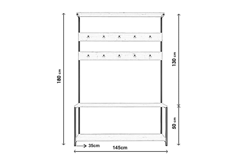 Gambetta Hallmöbelset 145 cm - Mörkbrun - Möbelset för hall & entre - Hallförvaring