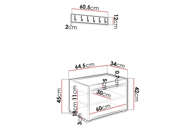 Grawis Hallmöbel med Klädkrokar + Skolåda - Vit - Möbler - Hallmöbler - Möbelset för hall & entre