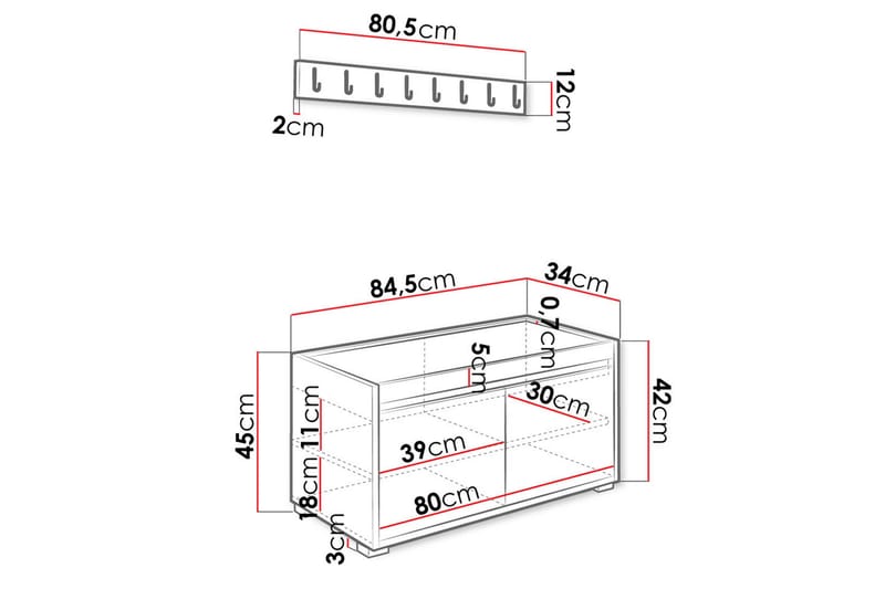 Grawis Sittbänk 2-sits med 12-pack Väggdekoration 40x30 cm - Vit - Möbler - Hallmöbler - Möbelset för hall & entre