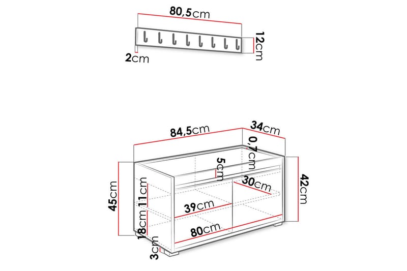 Grawis Sittbänk 2-sits med 12-pack Väggdekoration 40x30 cm - Vit - Möbelset för hall & entre - Hallförvaring