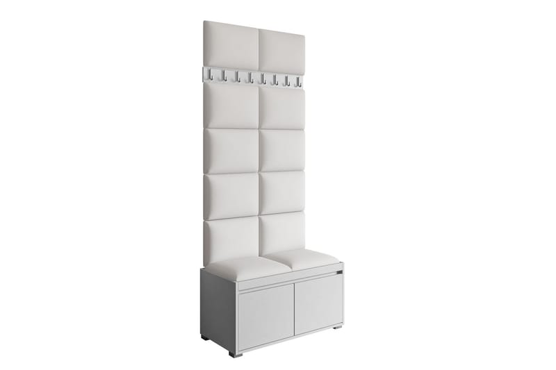 Grawis Sittbänk 2-sits med 12-pack Väggdekoration 40x30 cm - Vit - Möbelset för hall & entre - Hallförvaring
