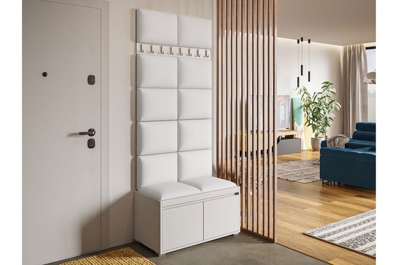 Grawis Sittbänk 2-sits med 12-pack Väggdekoration 40x30 cm - Vit - Möbler - Hallmöbler - Möbelset för hall & entre