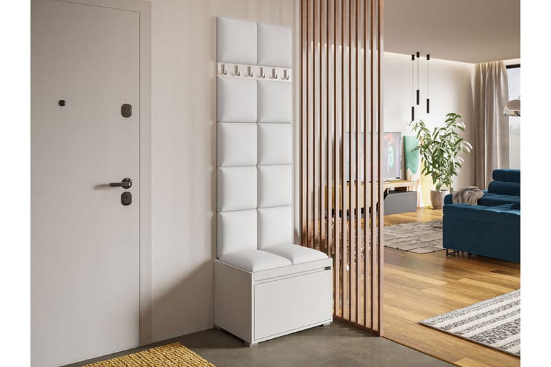 Grawis Sittbänk med 12-pack Väggdekoration 30x30 cm - Vit - Möbler - Hallmöbler - Möbelset för hall & entre