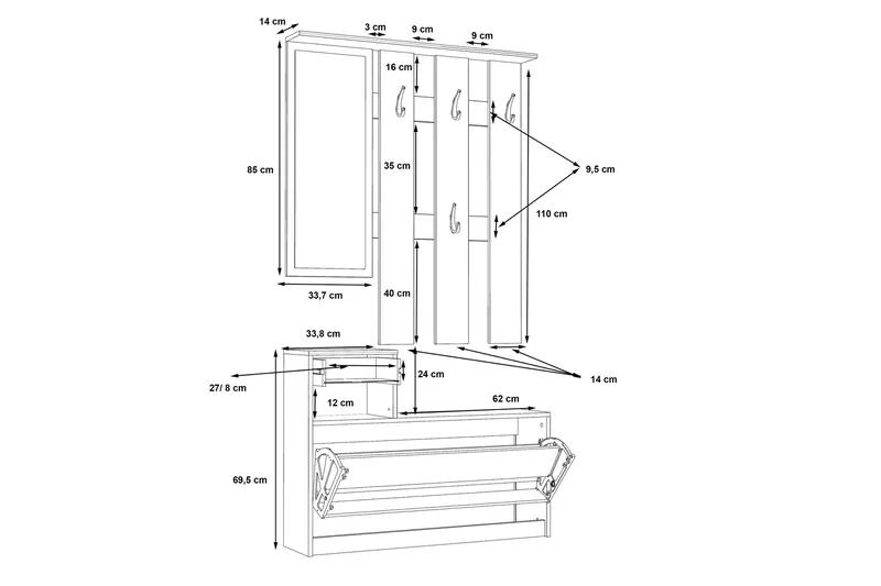 Haysville Hallmöbelset 98x180 cm - Brun/Grå - Möbler - Hallmöbler - Möbelset för hall & entre