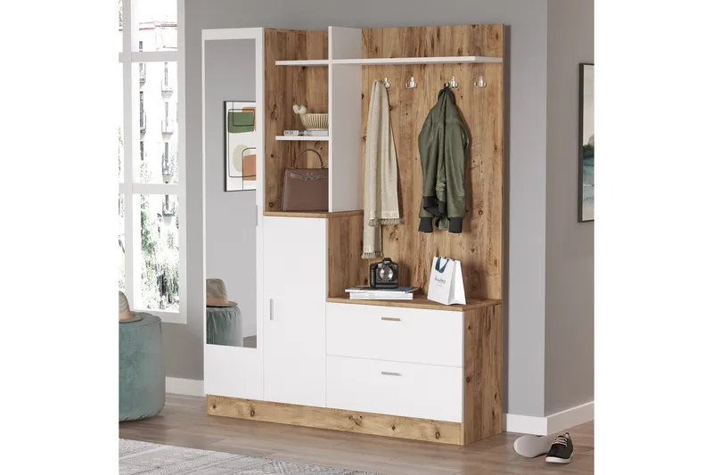 Hialeh Hallmöbelset 37x140 cm - Natur/Vit - Möbler - Hallmöbler - Möbelset för hall & entre