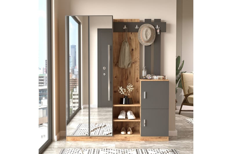 Hialeh Hallmöbelset 38x147 cm - Natur/Antracit - Möbler - Hallmöbler - Möbelset för hall & entre