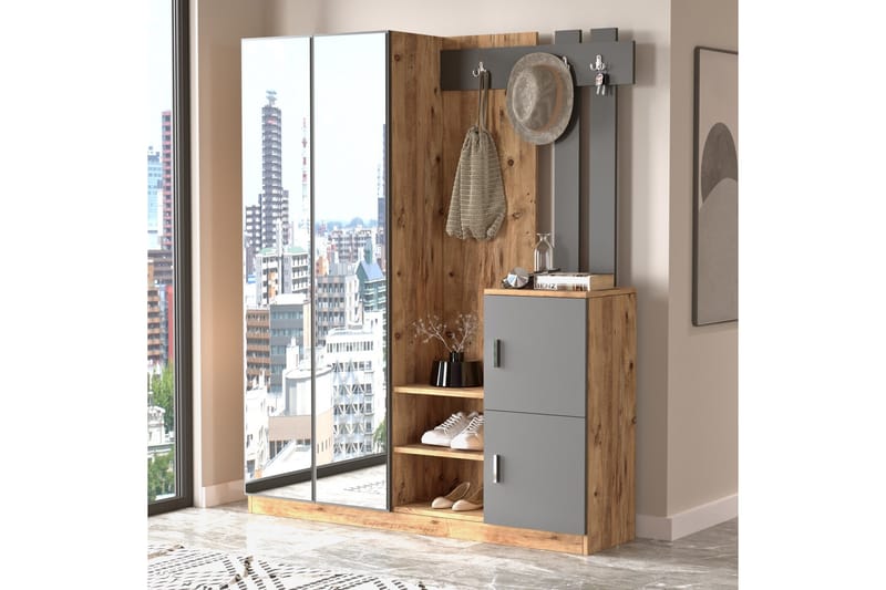 Hialeh Hallmöbelset 38x147 cm - Natur/Antracit - Möbler - Hallmöbler - Möbelset för hall & entre