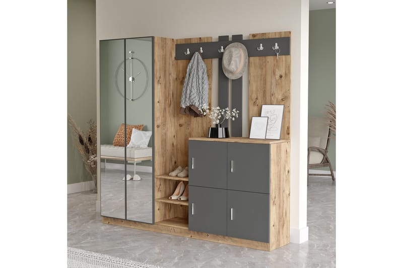 Hialeh Hallmöbelset 38x187 cm - Natur/Antracit - Möbler - Hallmöbler - Möbelset för hall & entre