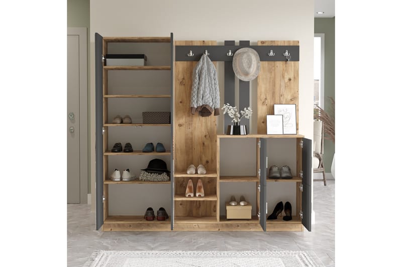 Hialeh Hallmöbelset 38x187 cm - Natur/Antracit - Möbler - Hallmöbler - Möbelset för hall & entre