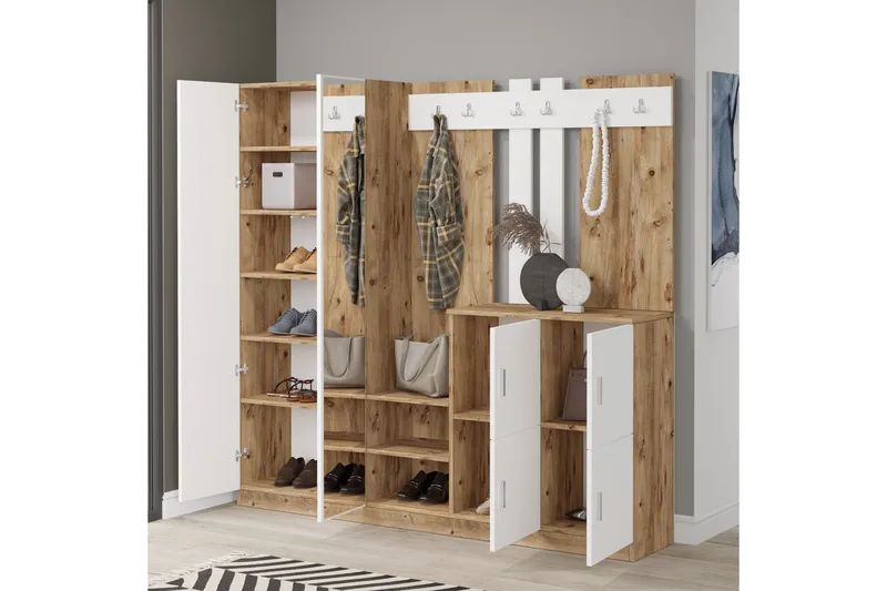 Hialeh Hallmöbelset 38x187 cm - Natur/Vit - Möbler - Hallmöbler - Möbelset för hall & entre