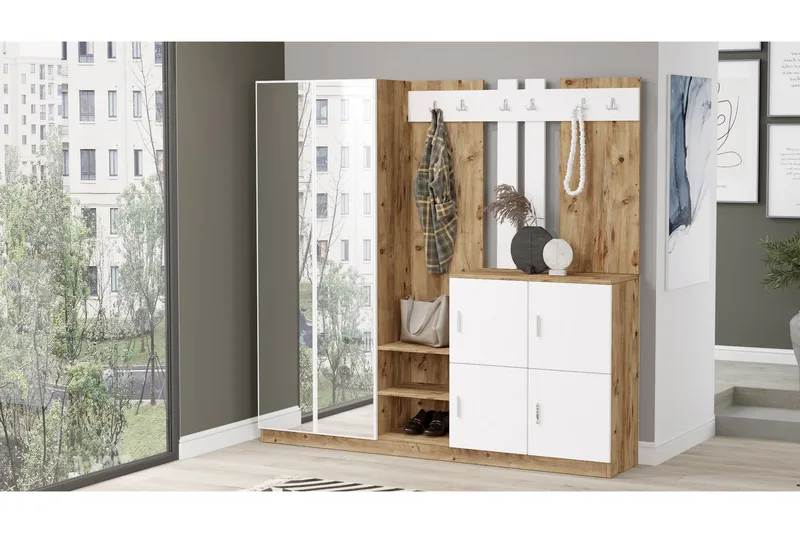 Hialeh Hallmöbelset 38x187 cm, Natur/Vit