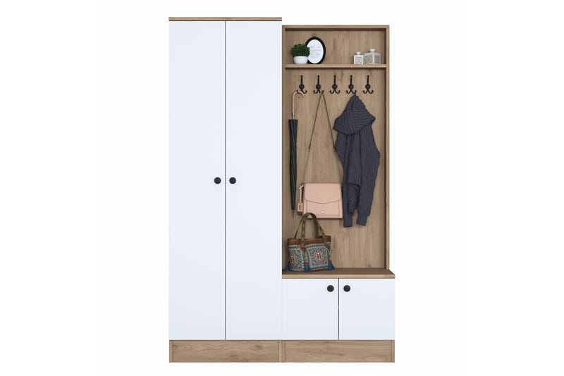 Hooda Hallmöbelset Brun/Vit - Hanah Home - Möbler - Hallmöbler - Möbelset för hall & entre