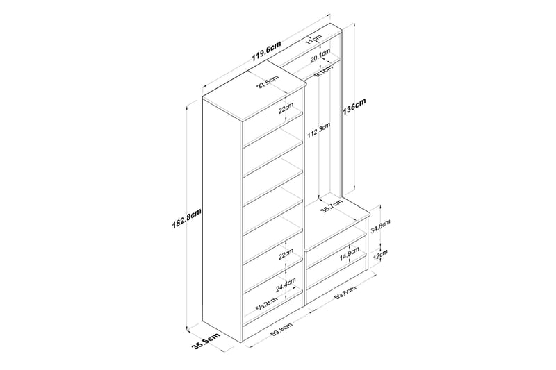 Hooda Hallmöbelset Brun/Vit - Hanah Home - Möbler - Hallmöbler - Möbelset för hall & entre