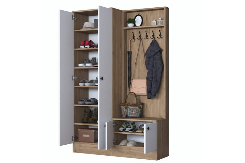 Hooda Hallmöbelset Brun/Vit - Hanah Home - Möbler - Hallmöbler - Möbelset för hall & entre