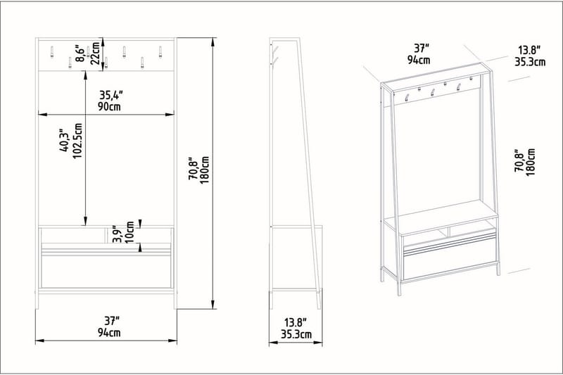 Imoveis Hallmöbelset 30 cm - Mörkbrun/Svart - Möbelset för hall & entre - Hallförvaring