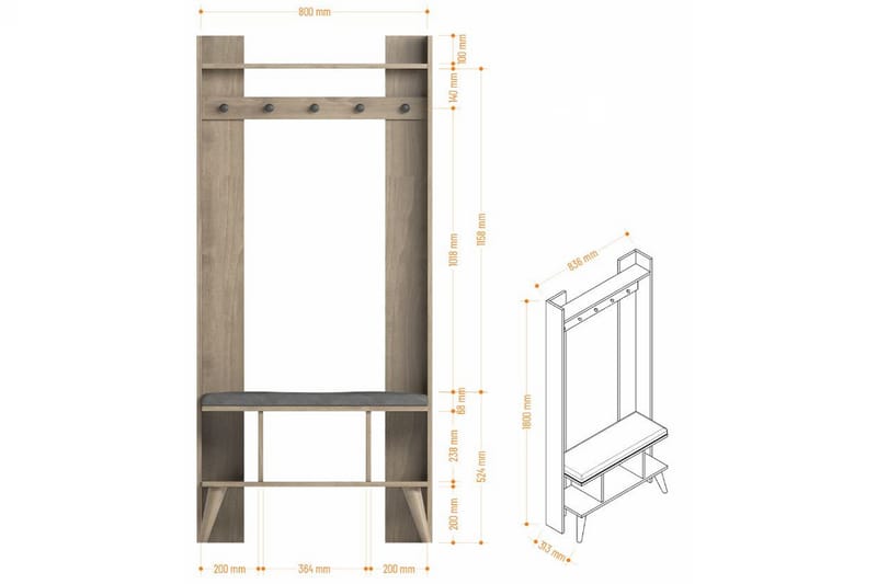 Keachi Hallmöbelset 84 cm - Mörkbrun - Möbelset för hall & entre - Hallförvaring