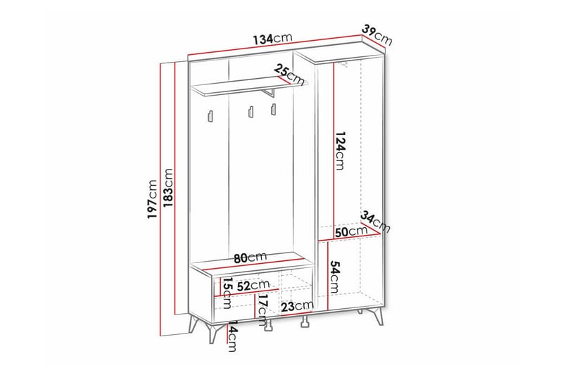 Klinkerville Hallmöbelset 134x39 cm - Svart - Möbler - Hallmöbler - Möbelset för hall & entre