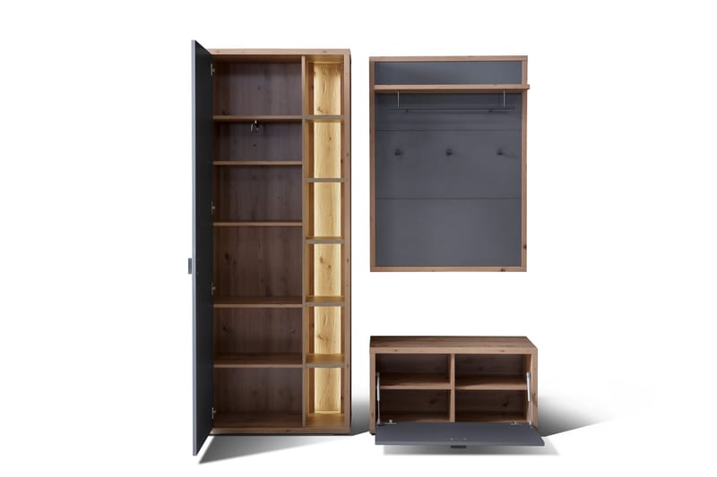Nacimento Hallmöbelset 3 delar 37x172 cm - Grå/Natur - Möbler - Hallmöbler - Möbelset för hall & entre