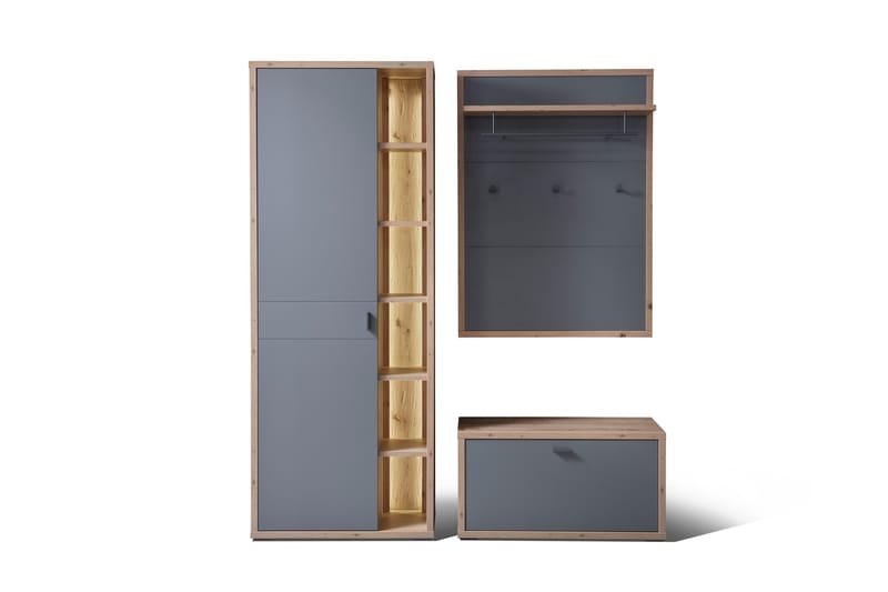Nacimento Hallmöbelset 3 delar 37x172 cm - Grå/Natur - Möbler - Hallmöbler - Möbelset för hall & entre