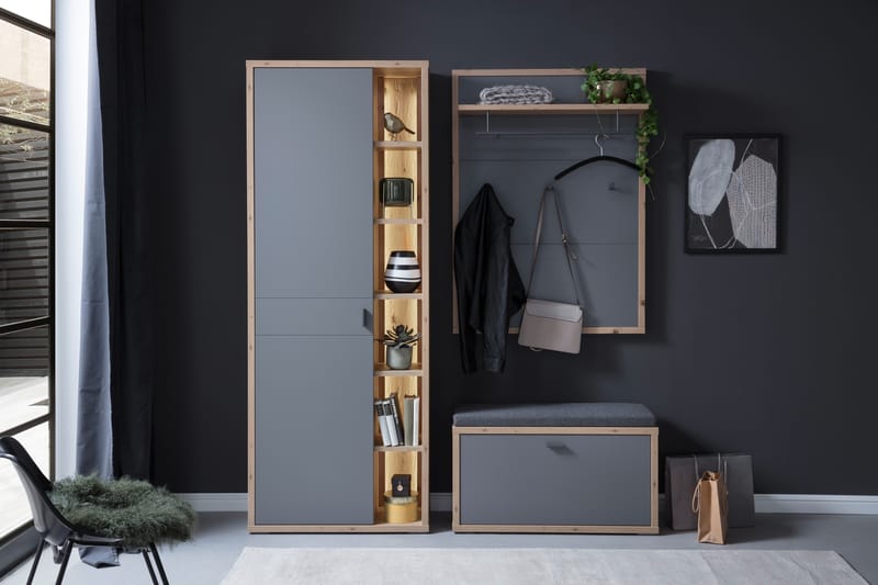 Nacimento Hallmöbelset 3 delar 37x172 cm - Grå/Natur - Möbler - Hallmöbler - Möbelset för hall & entre