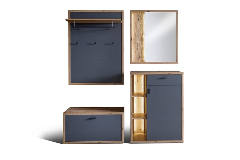 Nacimento Hallmöbelset 4 delar 37x172 cm - Grå/Natur - Möbler - Hallmöbler - Möbelset för hall & entre