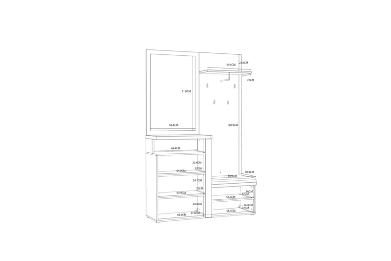Nessebar Hallmöbelset 44x129 cm - Vit/Brun - Möbler - Hallmöbler - Möbelset för hall & entre