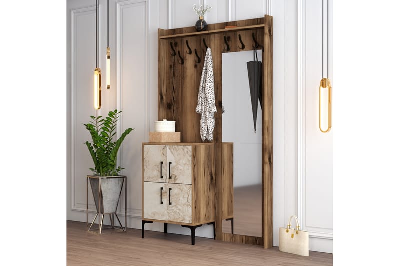 Retzow Hallmöbelset 120 cm - Brun/Vit - Möbler - Hallmöbler - Möbelset för hall & entre