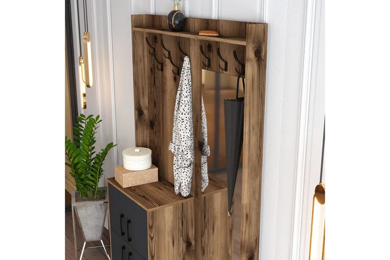 Retzow Hallmöbelset 120 cm - Mörkbrun/Antracit - Möbler - Hallmöbler - Möbelset för hall & entre