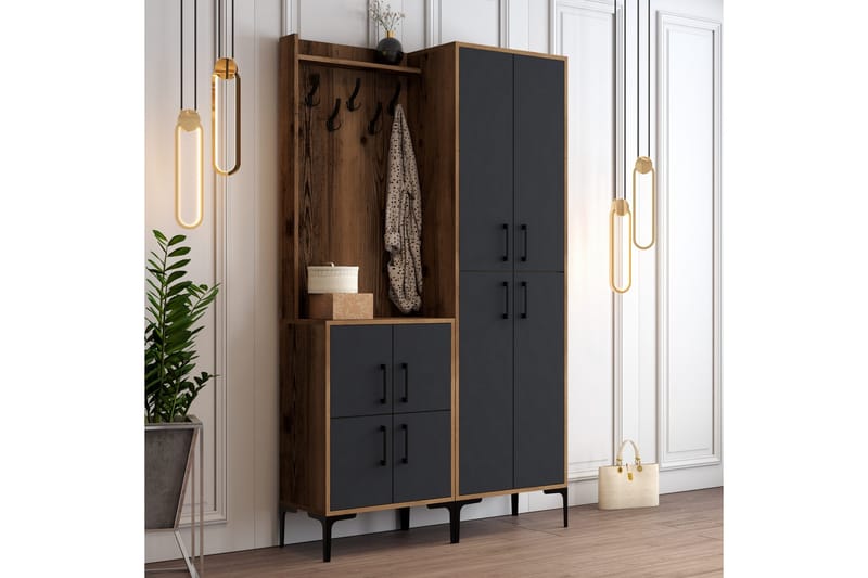 Retzow Hallmöbelset 120 cm - Mörkbrun/Antracit - Möbler - Hallmöbler - Möbelset för hall & entre