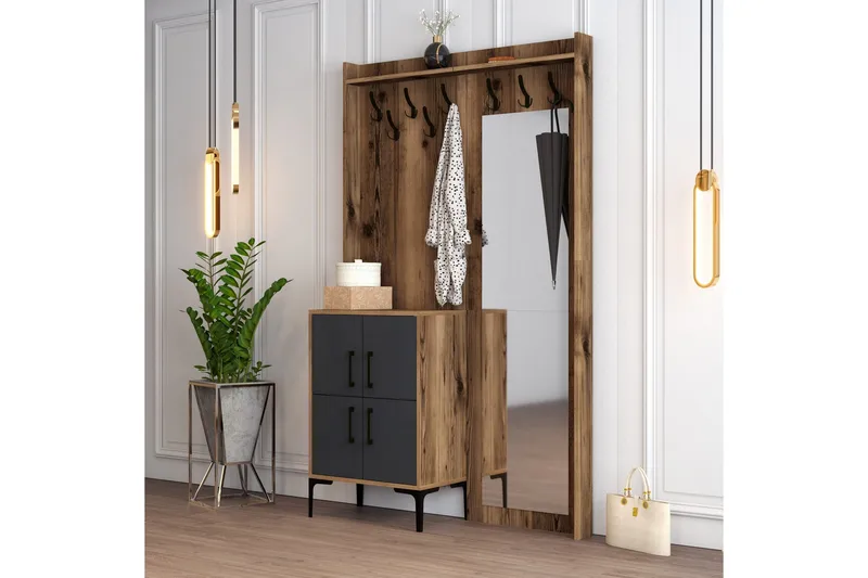Retzow Hallmöbelset 120 cm - Mörkbrun/Antracit - Möbler - Hallmöbler - Möbelset för hall & entre