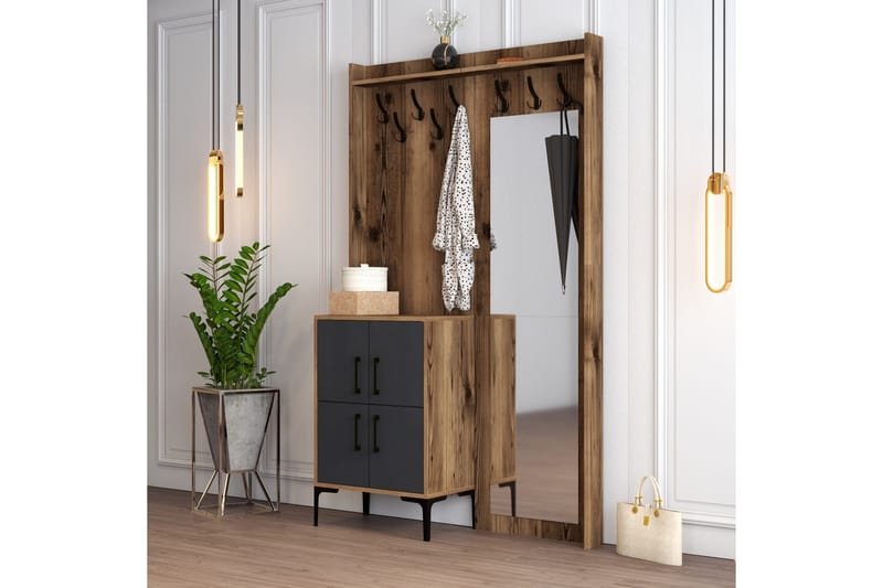 Retzow Hallmöbelset 120 cm - Mörkbrun/Antracit - Möbler - Hallmöbler - Möbelset för hall & entre