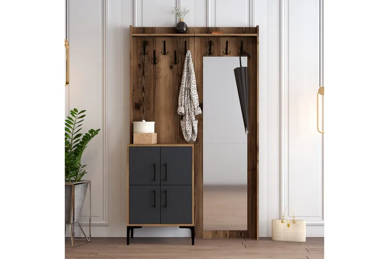 Retzow Hallmöbelset 120 cm - Mörkbrun/Antracit - Möbler - Hallmöbler - Möbelset för hall & entre