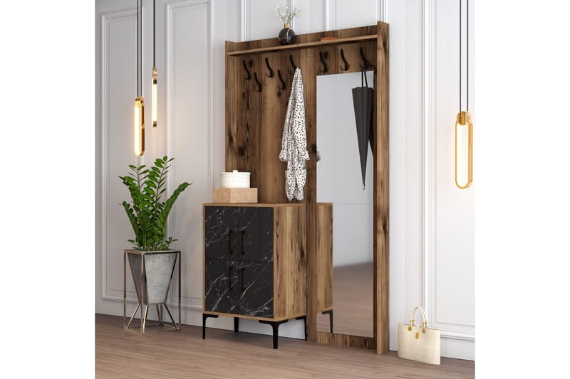 Retzow Hallmöbelset 120 cm - Mörkbrun/Svart - Möbler - Hallmöbler - Möbelset för hall & entre
