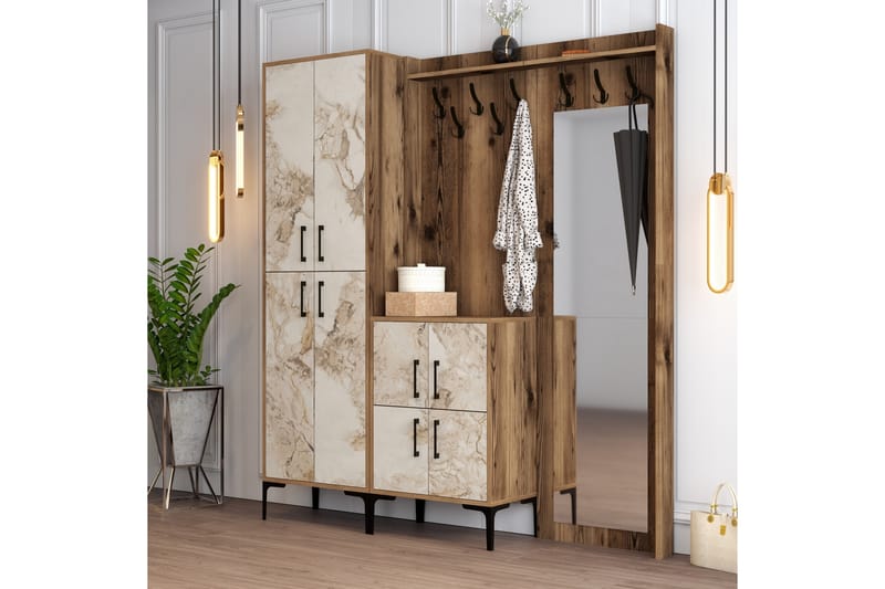 Retzow Hallmöbelset 180 cm - Brun/Vit - Möbler - Hallmöbler - Möbelset för hall & entre
