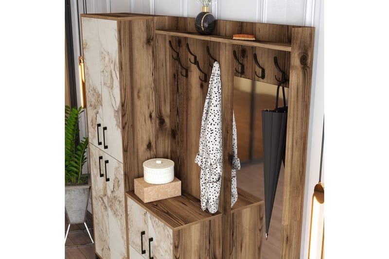 Retzow Hallmöbelset 180 cm - Brun/Vit - Möbler - Hallmöbler - Möbelset för hall & entre